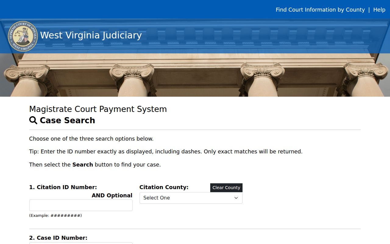 Preston County traffic ticket citation search fields