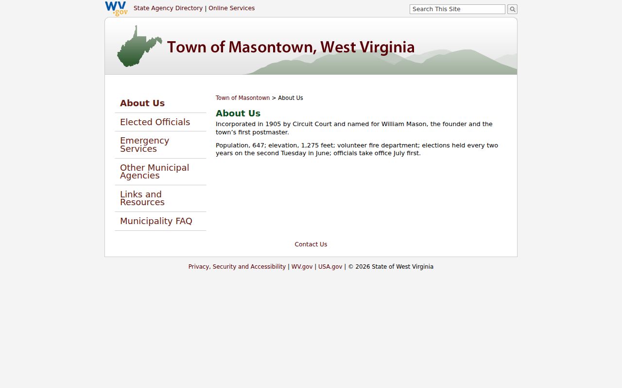 Official Masontown history page describing its 1905 incorporation